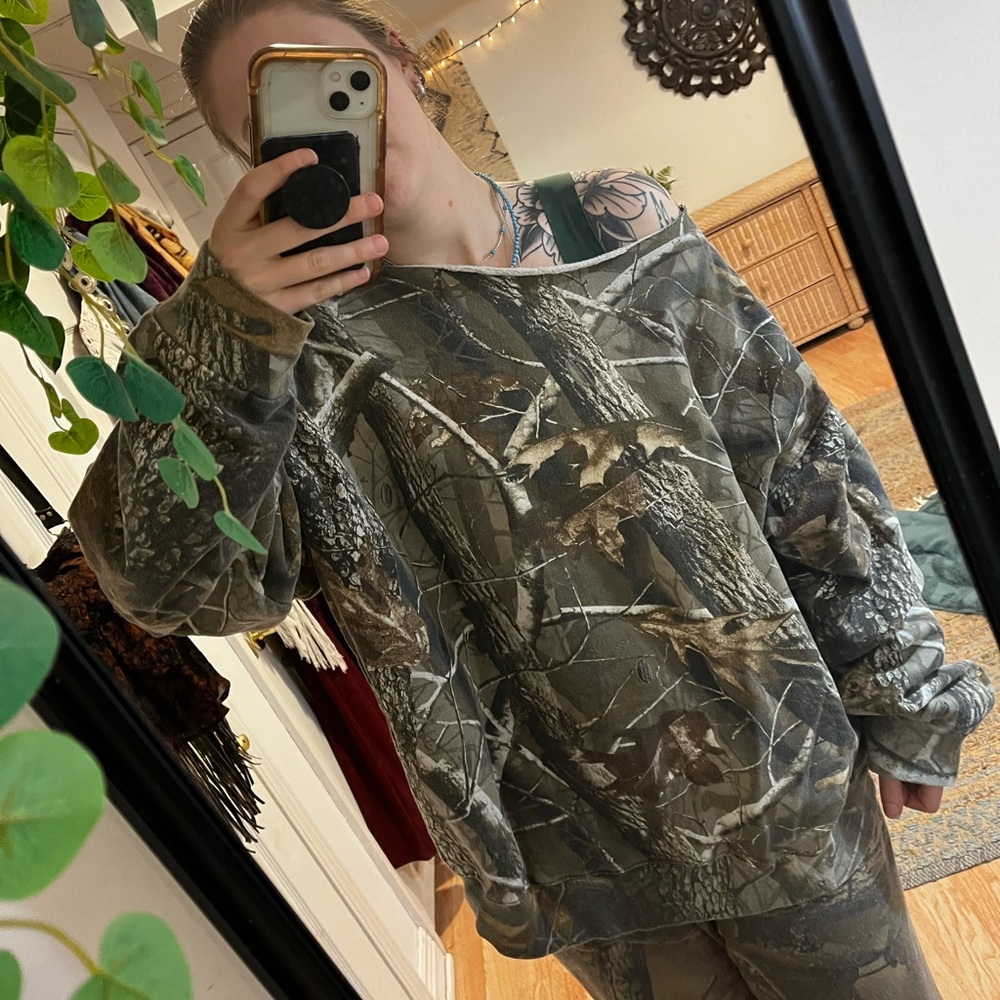 Camo Oversized Off The Shoulder Sweatshirt